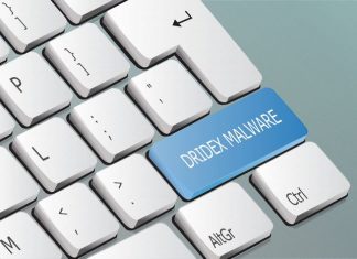 Dridex malware written on the keyboard button